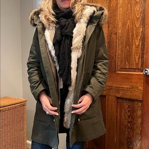 Women's Olive Green Fur-Lined Ski Jacket